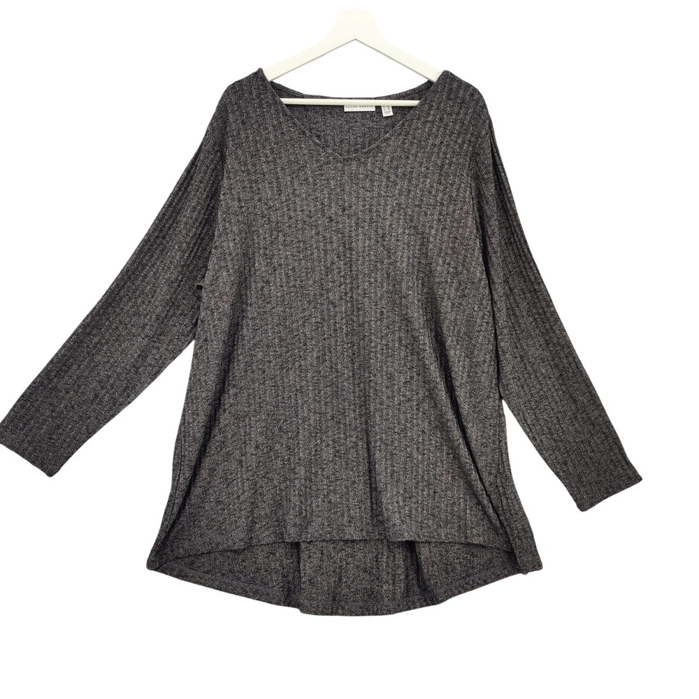 Susan Graver Women Cozy Neutral Ribbed Knit Long Sleeve Tunic Sweater 2X Gray